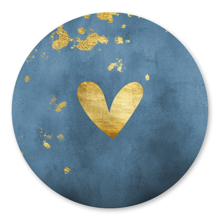 Blauwe waterverf met gouden hartje en spetters