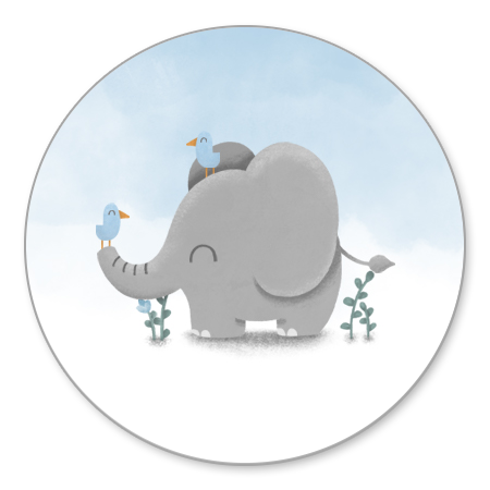 Lieve olifant met vogeltjes en blauwe waterverf