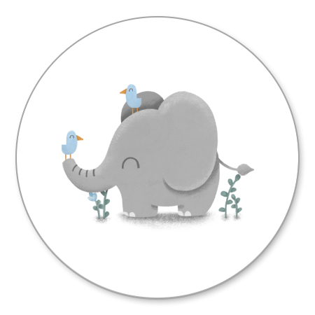 Lieve olifant met blauwe vogeltjes