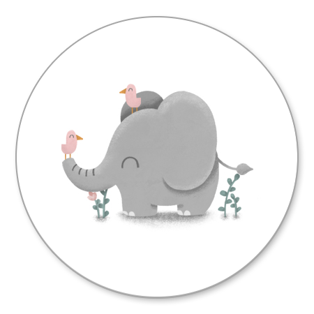 Lieve olifant met roze vogeltjes