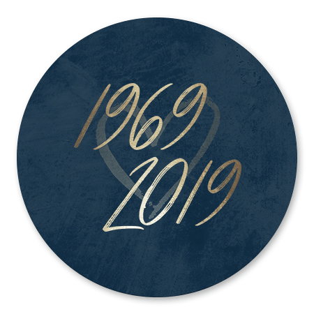 Goudlook '1969/2019' met donkerblauwe achtergrond