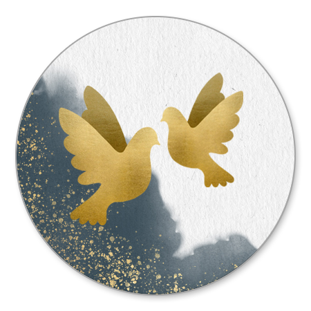 Blauwe waterverf met gouden duifjes