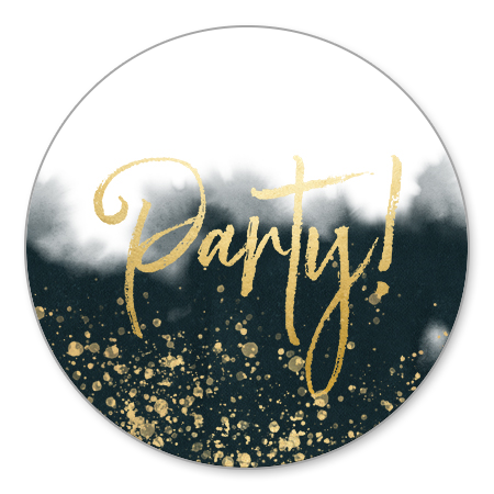 Blauwe waterverf met gouden spikkels en Party!