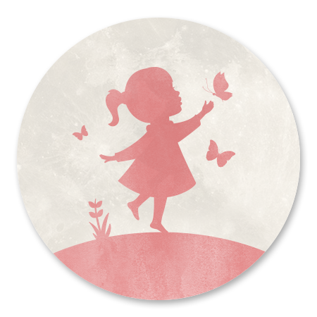 Silhouet meisje met vlinders - met maan