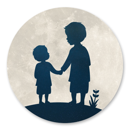 Silhouet broertjes hand in hand - met maan