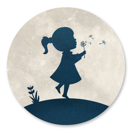 Silhouet meisje met paardenbloem - met maan