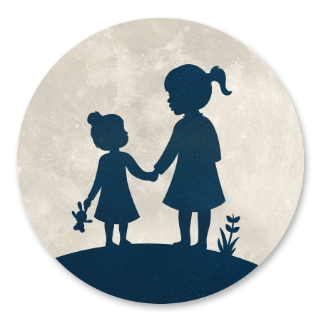 Silhouet zusjes hand in hand - met maan